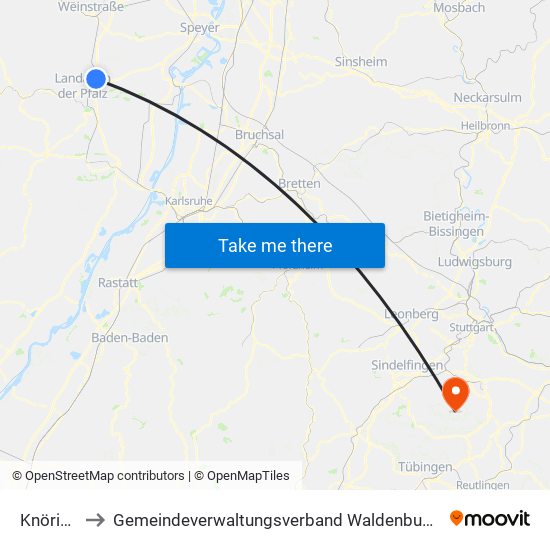 Knöringen to Gemeindeverwaltungsverband Waldenbuch / Steinenbronn map