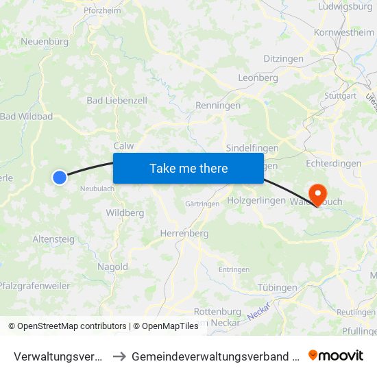 Verwaltungsverband Teinachtal to Gemeindeverwaltungsverband Waldenbuch / Steinenbronn map