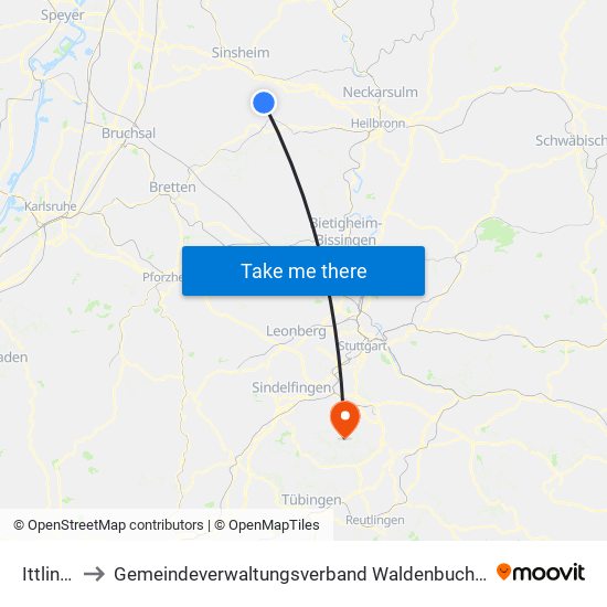 Ittlingen to Gemeindeverwaltungsverband Waldenbuch / Steinenbronn map