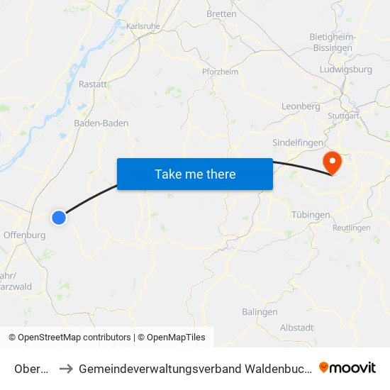 Oberkirch to Gemeindeverwaltungsverband Waldenbuch / Steinenbronn map