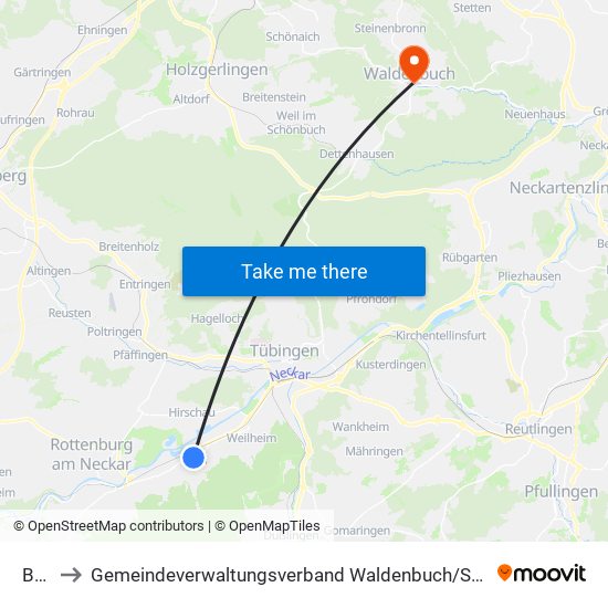 Bühl to Gemeindeverwaltungsverband Waldenbuch / Steinenbronn map