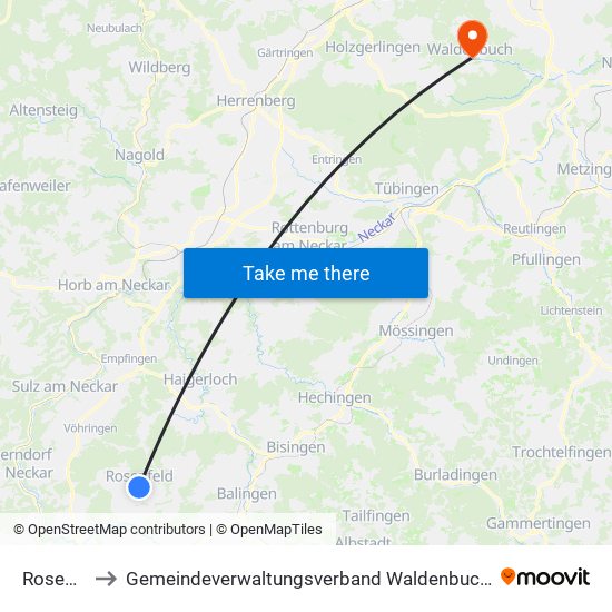 Rosenfeld to Gemeindeverwaltungsverband Waldenbuch / Steinenbronn map