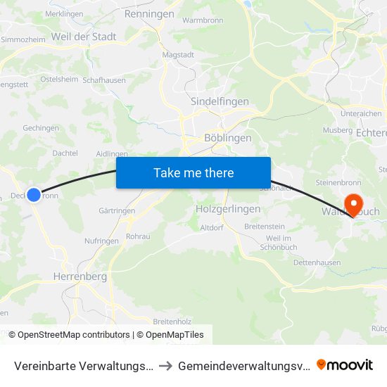 Vereinbarte Verwaltungsgemeinschaft Der Stadt Herrenberg to Gemeindeverwaltungsverband Waldenbuch / Steinenbronn map