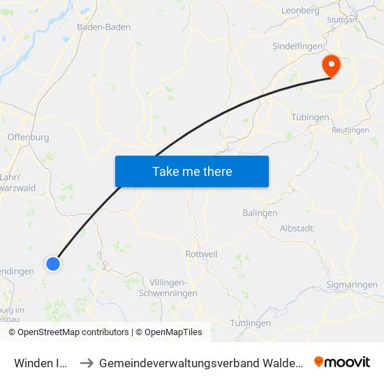 Winden Im Elztal to Gemeindeverwaltungsverband Waldenbuch / Steinenbronn map