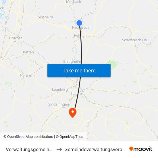 Verwaltungsgemeinschaft Bad Friedrichshall to Gemeindeverwaltungsverband Waldenbuch / Steinenbronn map