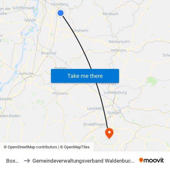 Boxberg to Gemeindeverwaltungsverband Waldenbuch / Steinenbronn map