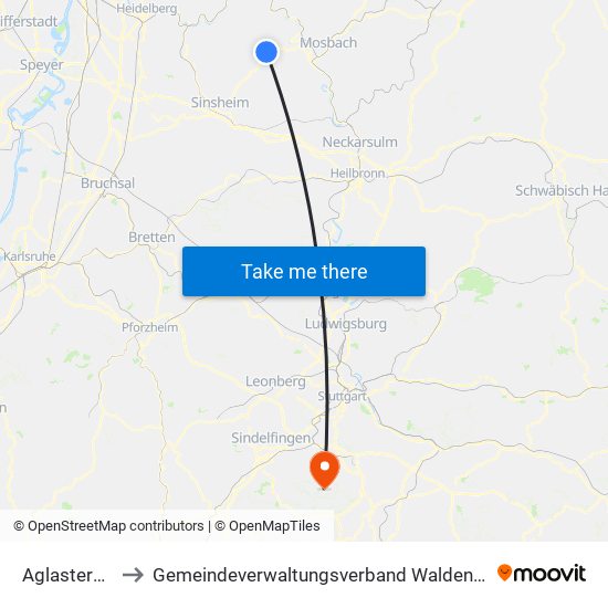 Aglasterhausen to Gemeindeverwaltungsverband Waldenbuch / Steinenbronn map