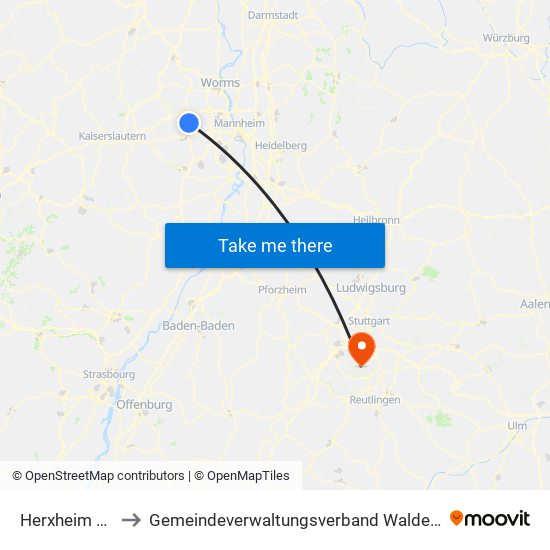 Herxheim am Berg to Gemeindeverwaltungsverband Waldenbuch / Steinenbronn map