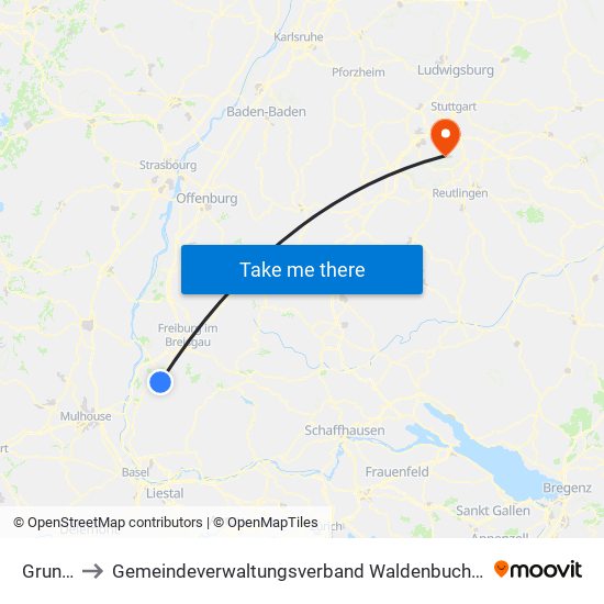 Grunern to Gemeindeverwaltungsverband Waldenbuch / Steinenbronn map