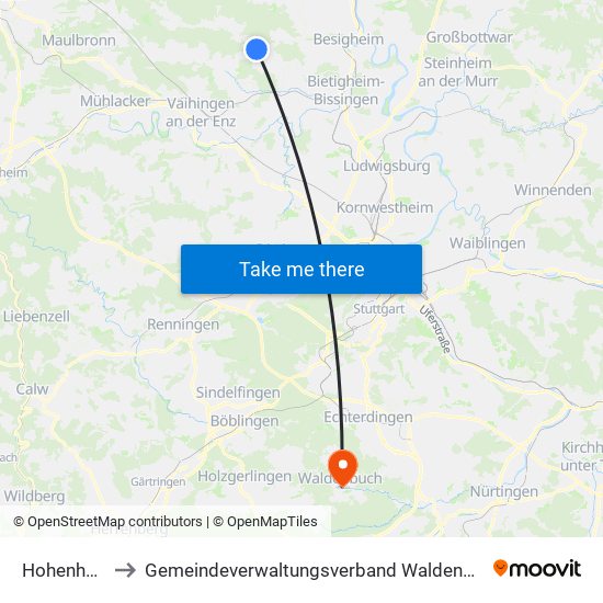 Hohenhaslach to Gemeindeverwaltungsverband Waldenbuch / Steinenbronn map