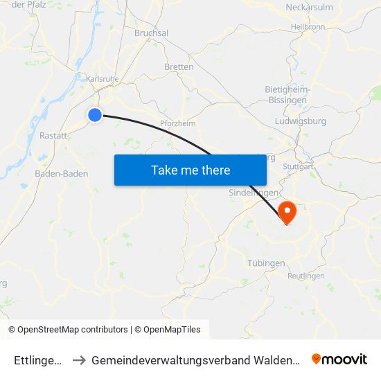Ettlingenweier to Gemeindeverwaltungsverband Waldenbuch / Steinenbronn map