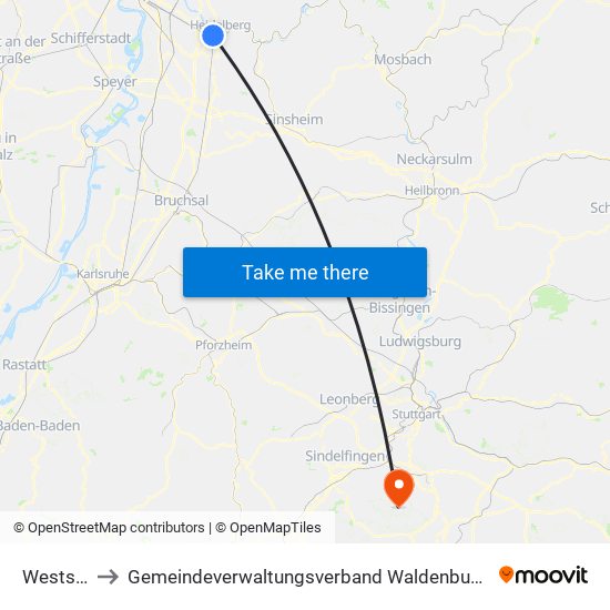 Weststadt to Gemeindeverwaltungsverband Waldenbuch / Steinenbronn map