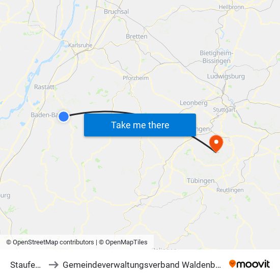 Staufenberg to Gemeindeverwaltungsverband Waldenbuch / Steinenbronn map