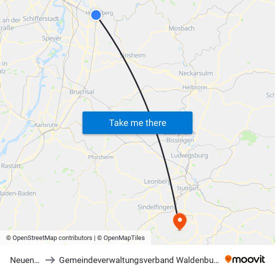 Neuenheim to Gemeindeverwaltungsverband Waldenbuch / Steinenbronn map