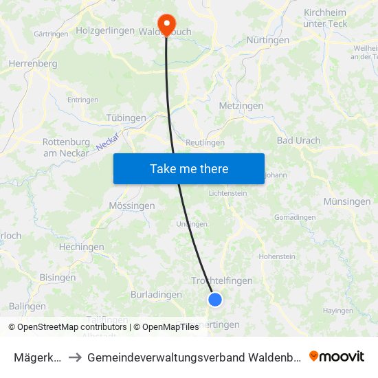 Mägerkingen to Gemeindeverwaltungsverband Waldenbuch / Steinenbronn map
