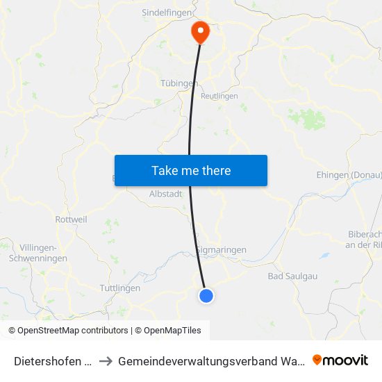 Dietershofen (Meßkirch) to Gemeindeverwaltungsverband Waldenbuch / Steinenbronn map