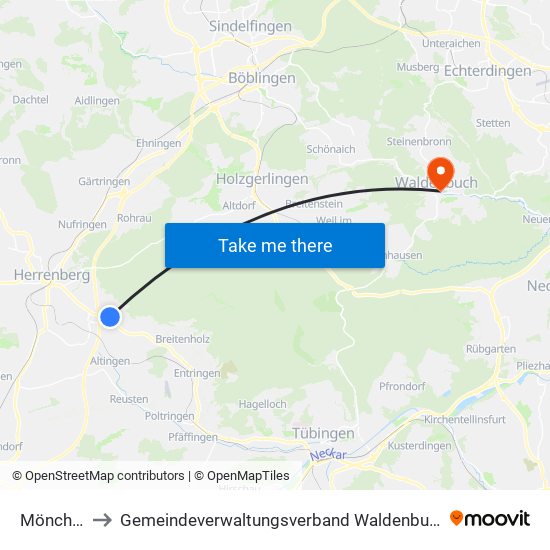 Mönchberg to Gemeindeverwaltungsverband Waldenbuch / Steinenbronn map