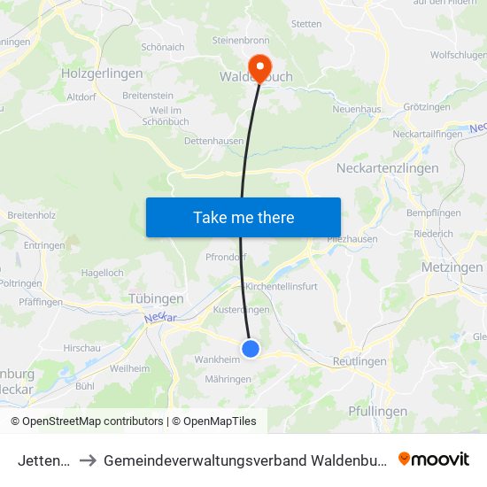 Jettenburg to Gemeindeverwaltungsverband Waldenbuch / Steinenbronn map