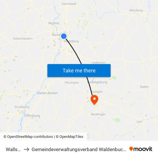 Wallstadt to Gemeindeverwaltungsverband Waldenbuch / Steinenbronn map