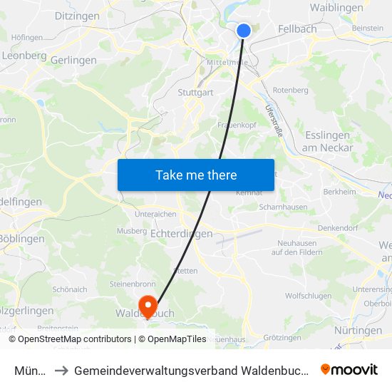 Münster to Gemeindeverwaltungsverband Waldenbuch / Steinenbronn map