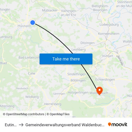 Eutingen to Gemeindeverwaltungsverband Waldenbuch / Steinenbronn map