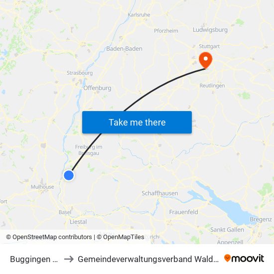 Buggingen (Kernort) to Gemeindeverwaltungsverband Waldenbuch / Steinenbronn map