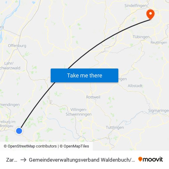Zarten to Gemeindeverwaltungsverband Waldenbuch / Steinenbronn map