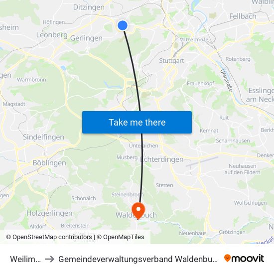 Weilimdorf to Gemeindeverwaltungsverband Waldenbuch / Steinenbronn map