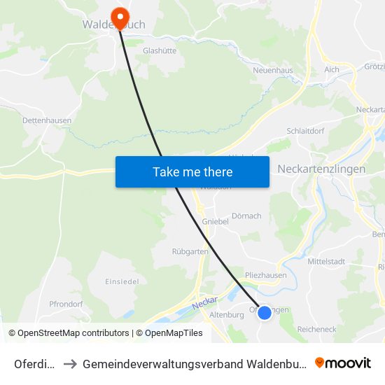 Oferdingen to Gemeindeverwaltungsverband Waldenbuch / Steinenbronn map