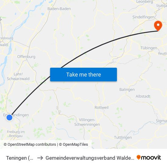 Teningen (Kernort) to Gemeindeverwaltungsverband Waldenbuch / Steinenbronn map