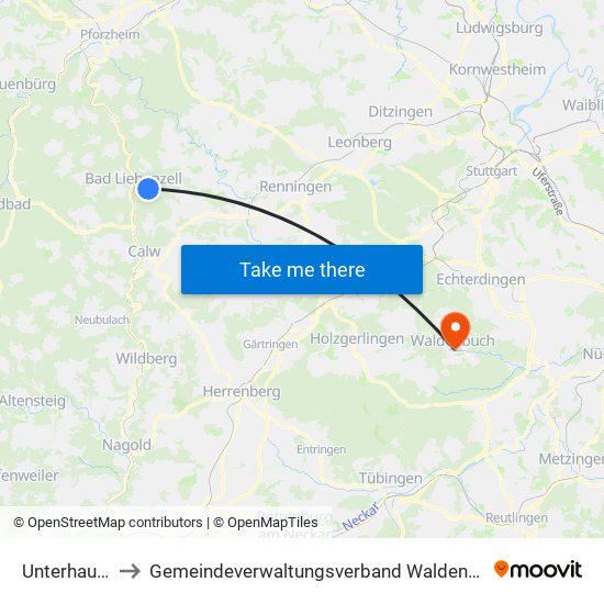 Unterhaugstett to Gemeindeverwaltungsverband Waldenbuch / Steinenbronn map