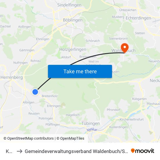 Kayh to Gemeindeverwaltungsverband Waldenbuch / Steinenbronn map