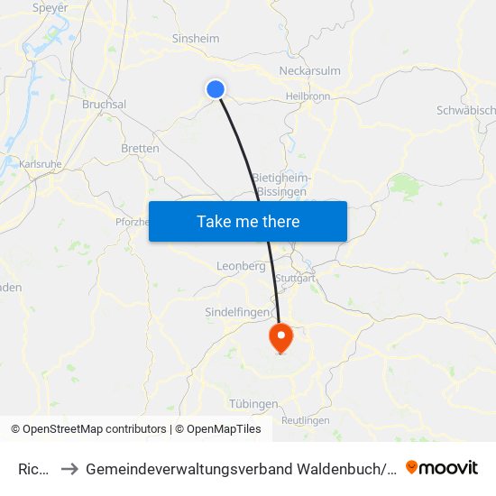 Richen to Gemeindeverwaltungsverband Waldenbuch / Steinenbronn map