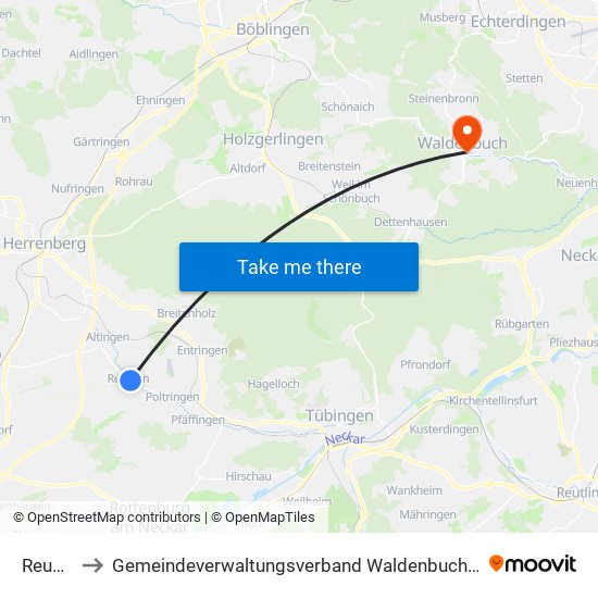 Reusten to Gemeindeverwaltungsverband Waldenbuch / Steinenbronn map