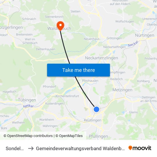 Sondelfingen to Gemeindeverwaltungsverband Waldenbuch / Steinenbronn map