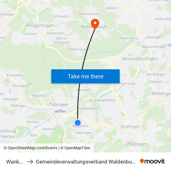 Wankheim to Gemeindeverwaltungsverband Waldenbuch / Steinenbronn map