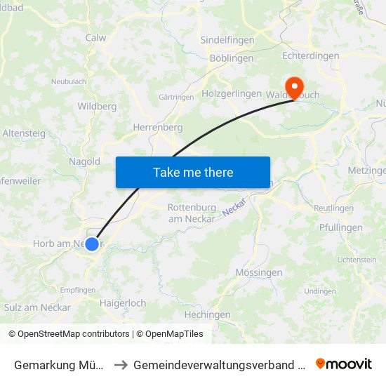 Gemarkung Mühlen am Neckar to Gemeindeverwaltungsverband Waldenbuch / Steinenbronn map