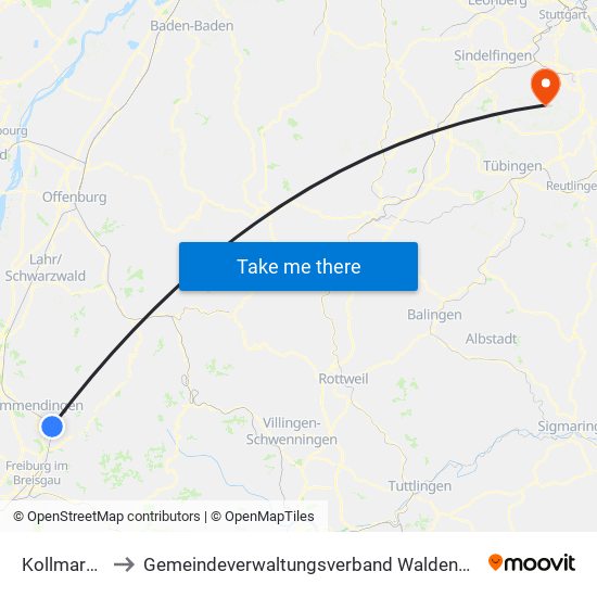 Kollmarsreute to Gemeindeverwaltungsverband Waldenbuch / Steinenbronn map