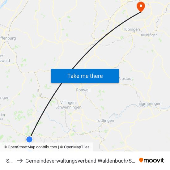 Saig to Gemeindeverwaltungsverband Waldenbuch / Steinenbronn map