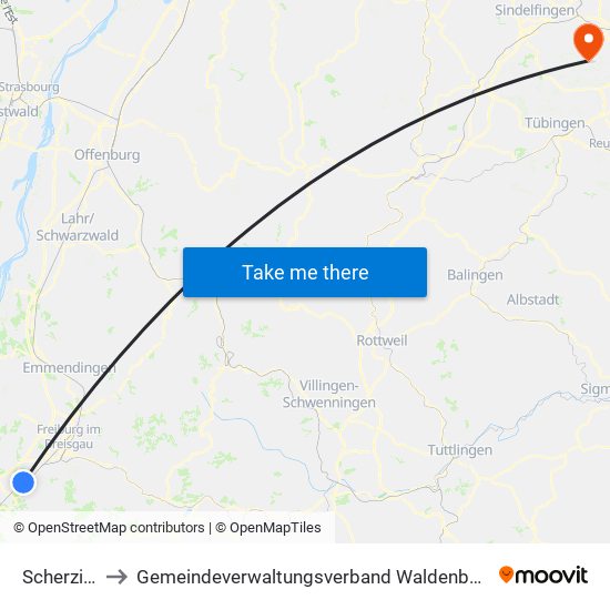 Scherzingen to Gemeindeverwaltungsverband Waldenbuch / Steinenbronn map