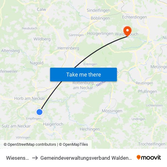 Wiesenstetten to Gemeindeverwaltungsverband Waldenbuch / Steinenbronn map