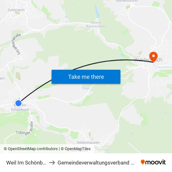 Weil Im Schönbuch (Kernort) to Gemeindeverwaltungsverband Waldenbuch / Steinenbronn map