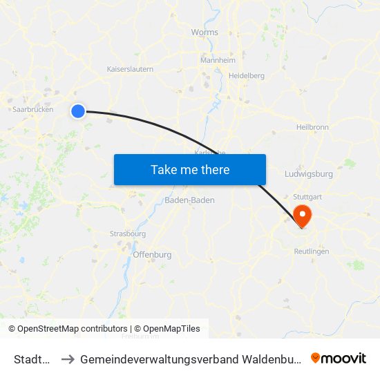 Stadtmitte to Gemeindeverwaltungsverband Waldenbuch / Steinenbronn map