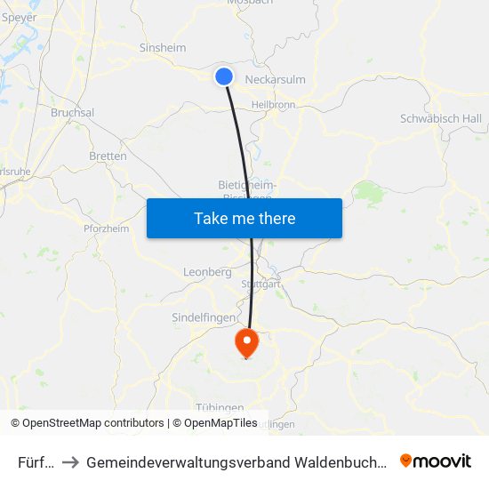 Fürfeld to Gemeindeverwaltungsverband Waldenbuch / Steinenbronn map