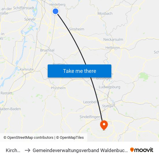 Kirchheim to Gemeindeverwaltungsverband Waldenbuch / Steinenbronn map