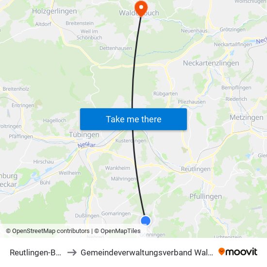 Reutlingen-Bronnweiler to Gemeindeverwaltungsverband Waldenbuch / Steinenbronn map