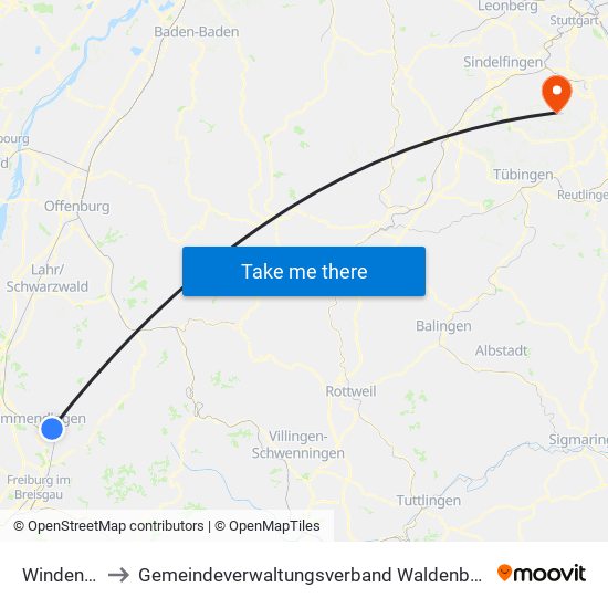 Windenreute to Gemeindeverwaltungsverband Waldenbuch / Steinenbronn map