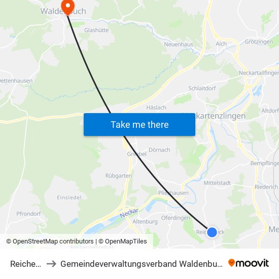 Reicheneck to Gemeindeverwaltungsverband Waldenbuch / Steinenbronn map