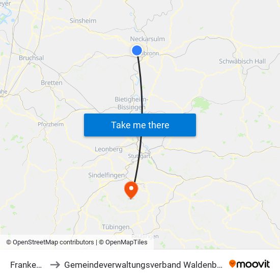 Frankenbach to Gemeindeverwaltungsverband Waldenbuch / Steinenbronn map