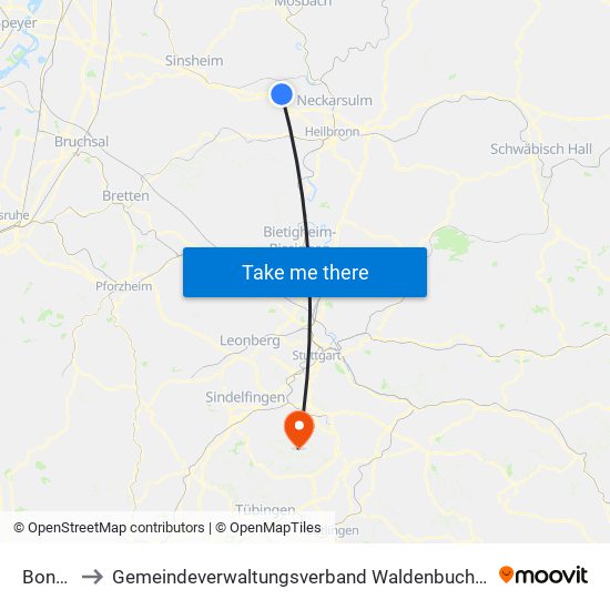 Bonfeld to Gemeindeverwaltungsverband Waldenbuch / Steinenbronn map